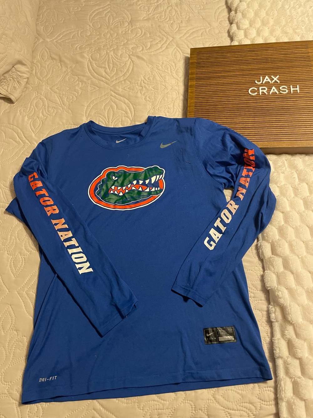 Nike Blue Florida Gators Long-Sleeve Dri-FIT Tee with Gator Logo